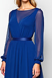 Royal Blue Chiffon Long Sleeve A Line Mother of the Bride Dress