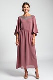 Vintage Mauve Chiffon 3/4 Sleeves Mother of the Bride Dress with Beading