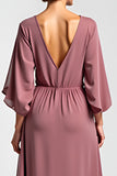 Vintage Mauve Chiffon 3/4 Sleeves Mother of the Bride Dress with Beading