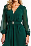 Chiffon A Line Dark Green Long Sleeve V Neck Mother of the Bride Dress