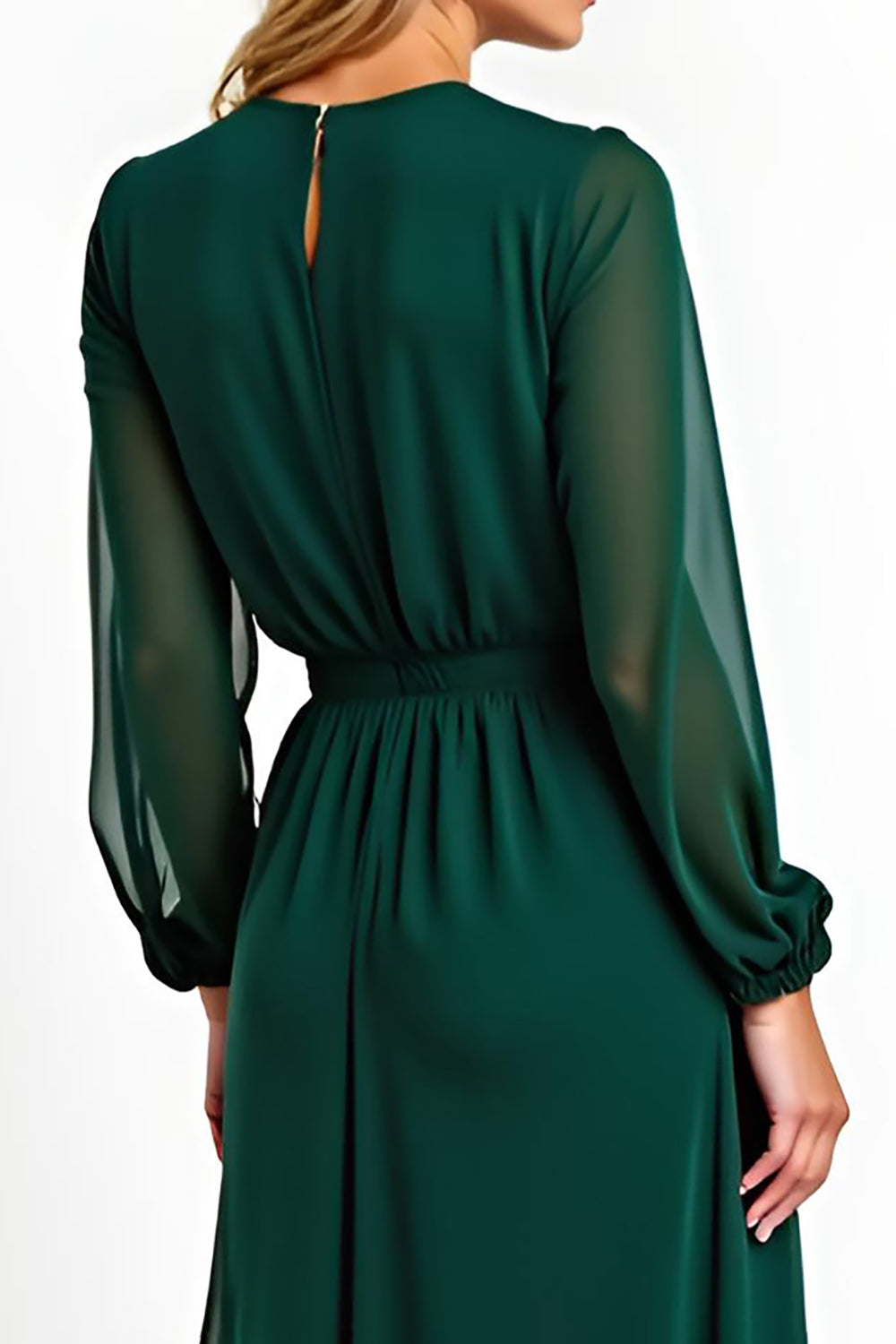Chiffon A Line Dark Green Long Sleeve V Neck Mother of the Bride Dress