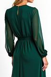 Chiffon A Line Dark Green Long Sleeve V Neck Mother of the Bride Dress