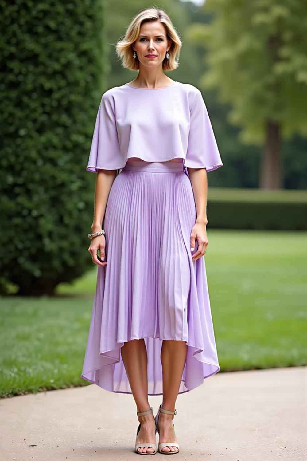Lilac Pleated A Line Mother Of The Bride Dress With Cloak