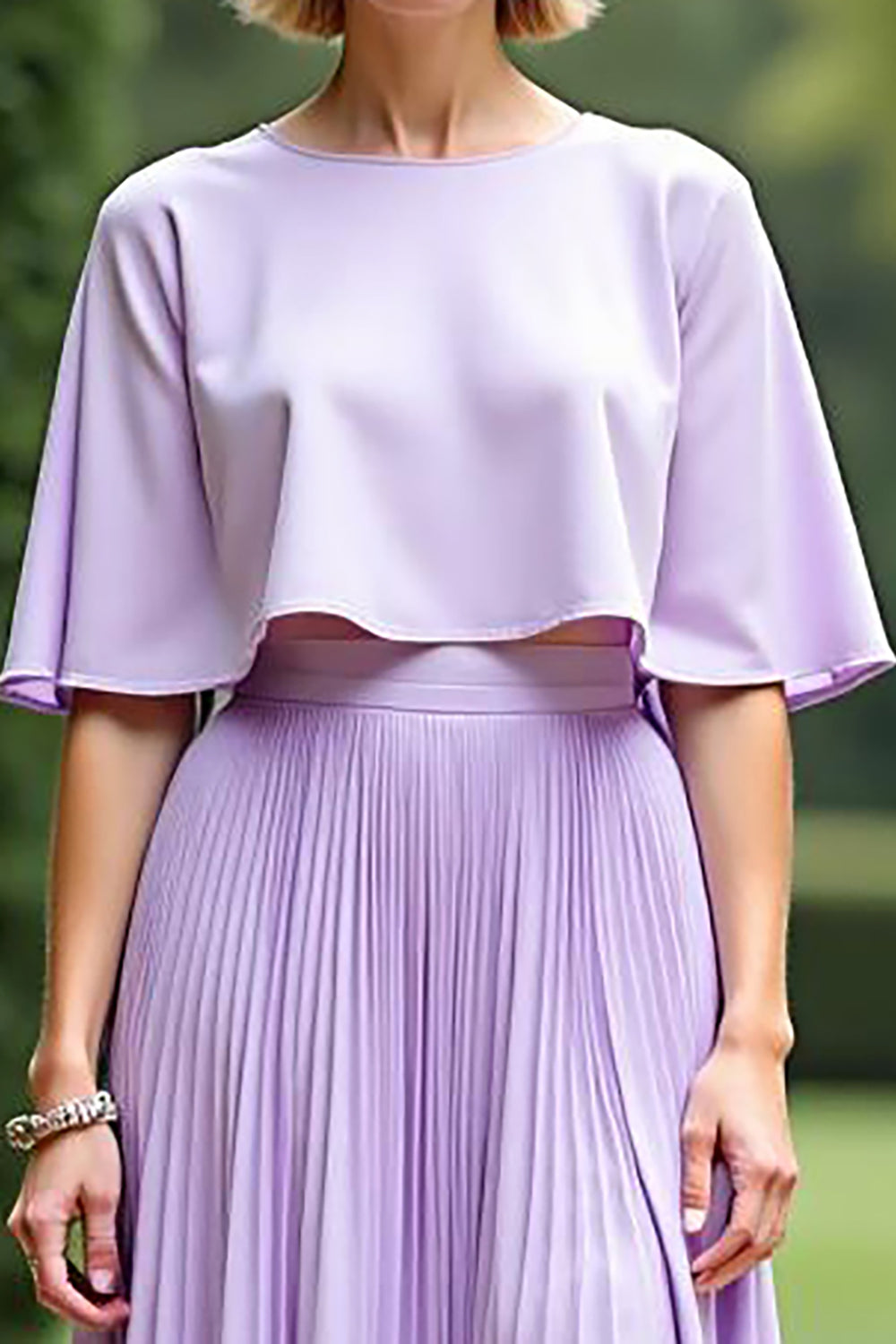 Lilac Pleated A Line Mother Of The Bride Dress With Cloak