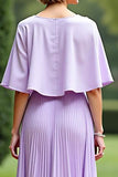 Lilac Pleated A Line Mother Of The Bride Dress With Cloak