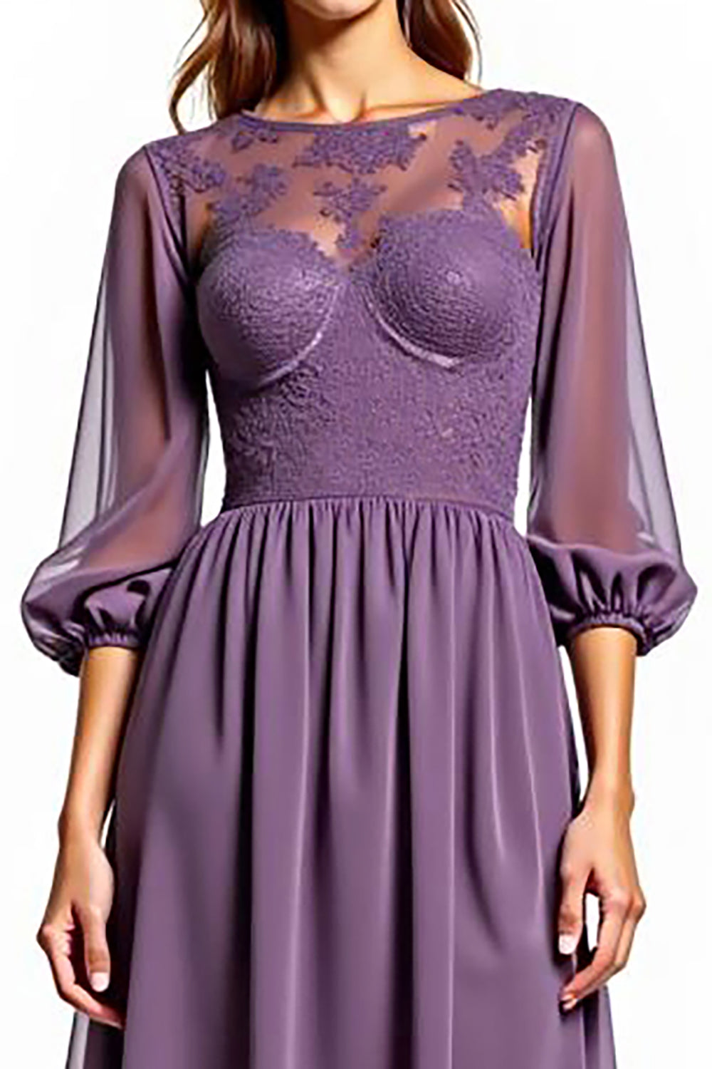 Plum Chiffon Long Sleeve Lace Mother Of The Bride Dress