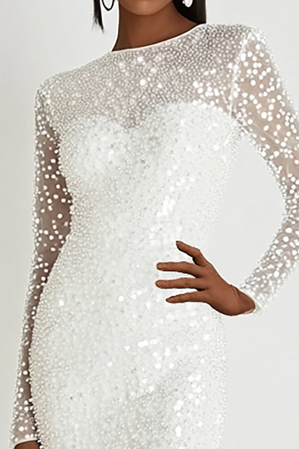 Sparkly White Bodycon Long Sleeve Graduation Dress