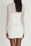 Sparkly White Bodycon Long Sleeve Graduation Dress