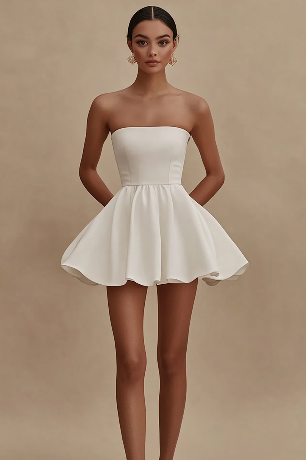 White Strapless A Line Short Graduation Dress