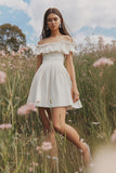 Off the Shoulder Ruffled White A Line Short Graduation Dress