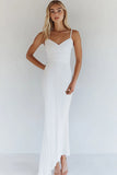 White Spaghetti Straps Pleated Sheath Engagement Dress