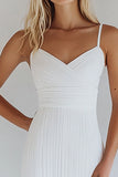 White Spaghetti Straps Pleated Sheath Engagement Dress