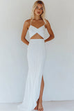White A Line Cut Out Engagement Dress with Slit