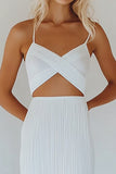 White A Line Cut Out Engagement Dress with Slit