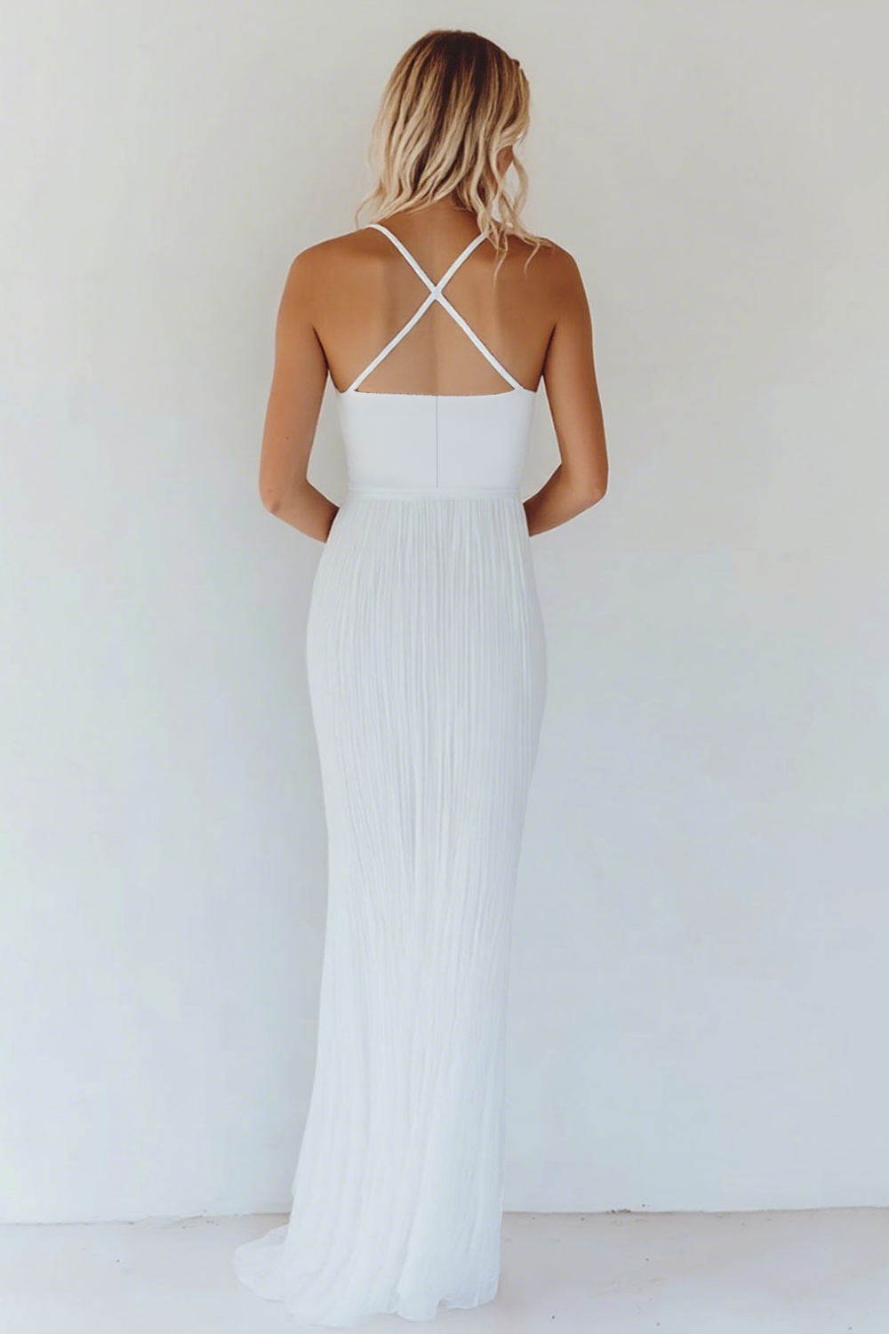 White A Line Cut Out Engagement Dress with Slit