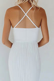White A Line Cut Out Engagement Dress with Slit
