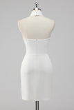 Halter Neck A-Line Satin Knee Length Little White Dress