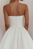 A-Line Straight Satin Knee Length Little White Dress