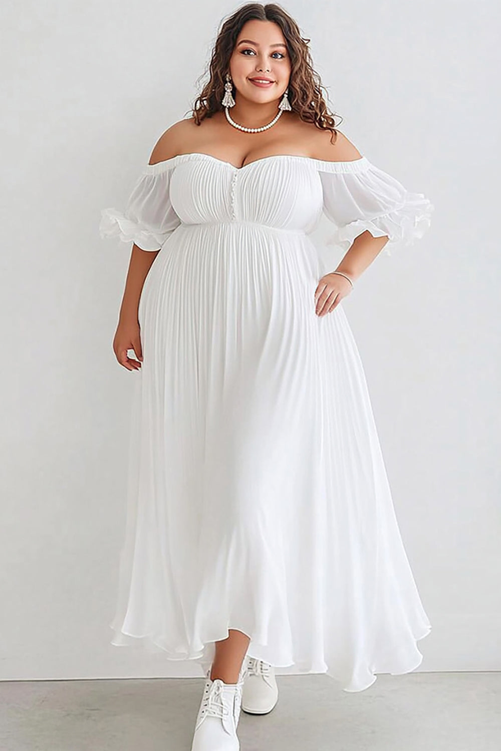 Off the Shoulder A-Line Tulle Plus Size Graduation Dress
