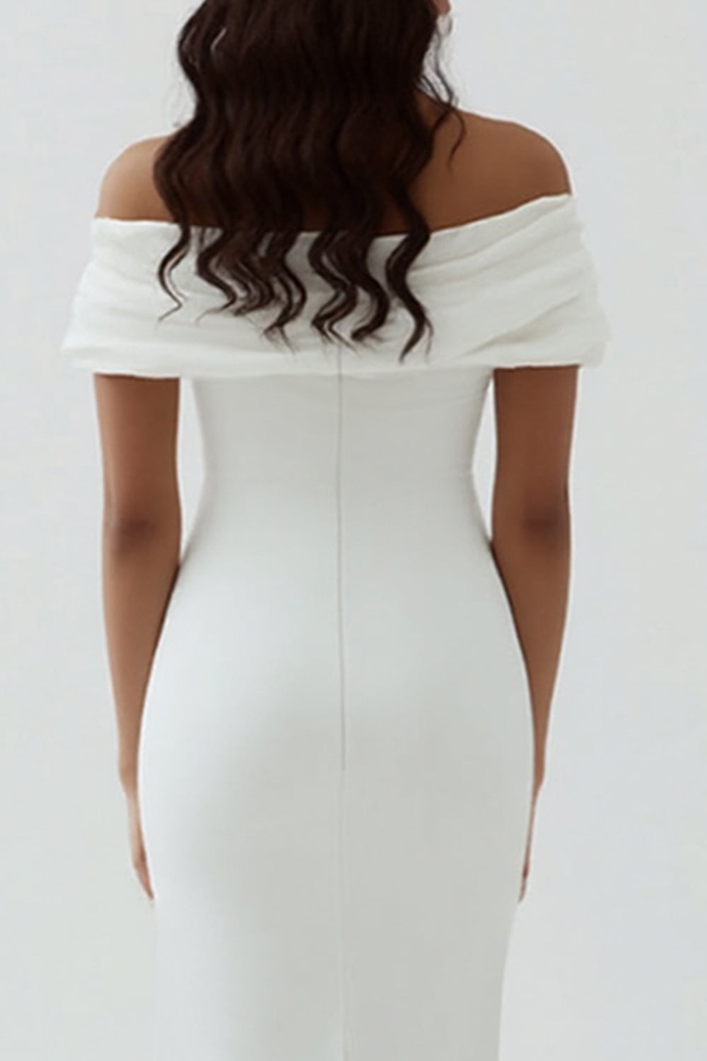White Sheath Off the Shoulder Matte Satin Asymmetrical Graduation Dress