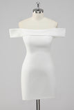 Simple Sheath Off the Shoulder Satin Short White Graduation Dress