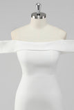 Simple Sheath Off the Shoulder Satin Short White Graduation Dress