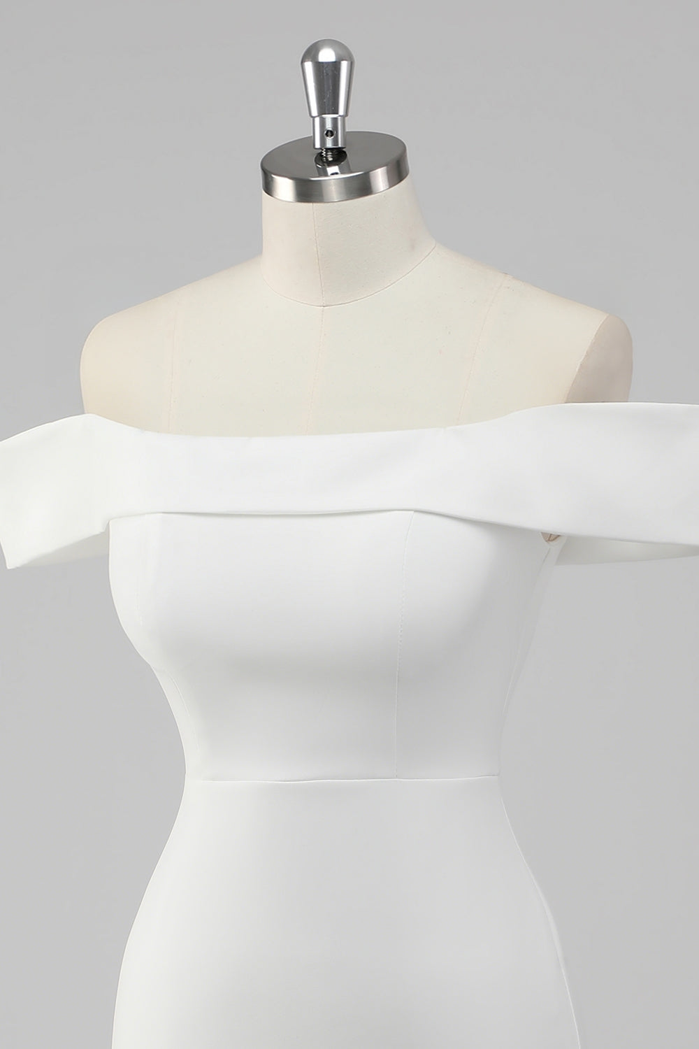 Simple Sheath Off the Shoulder Satin Short White Graduation Dress