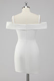 Simple Sheath Off the Shoulder Satin Short White Graduation Dress