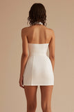 Halter Neck Sheath Cut Out Satin Little White Dress