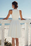 A Line White Satin Knee Length Graduation Dress