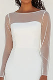 White Boat Neck Chiffon Long Sleeve Wedding Dress