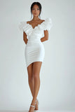 Bodycon White V-Neck Satin Graduation Dress