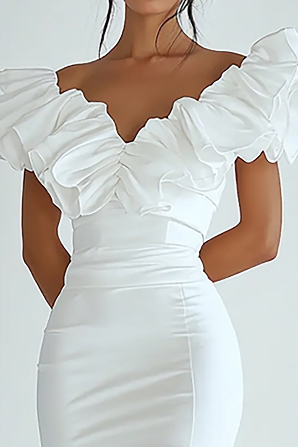 Bodycon White V-Neck Satin Graduation Dress