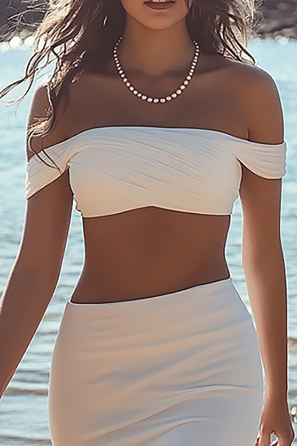 White Sheath Off The Shoulder Chiffon Engagement Dress With Slit