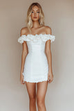 Ruffle Bodycon White Off The Shoulder Graduation Dress