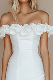 Ruffle Bodycon White Off The Shoulder Graduation Dress