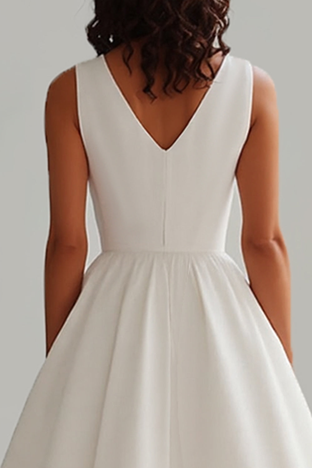 Satin A Line V Neck Midi Graduation Dress