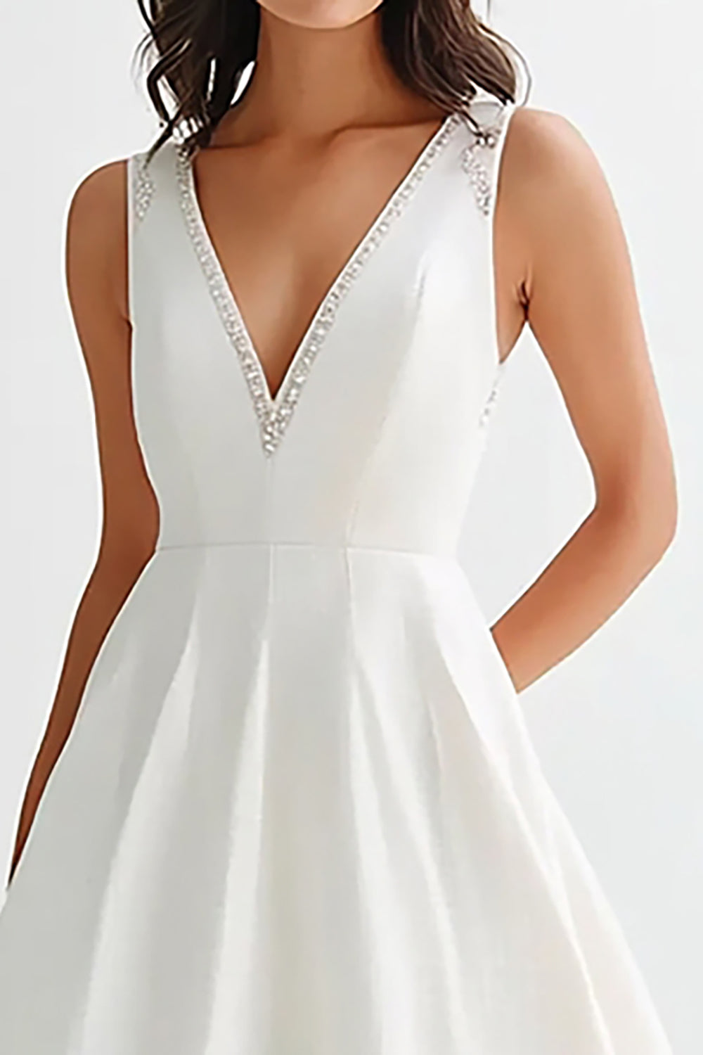 White A Line Satin Midi Graduation Dress