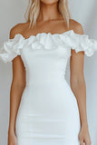Bodycon White Off The Shoulder Ruffled Mini Graduation Dress
