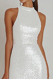 Sparkly White Bodycon Halter Mini Graduation Dress