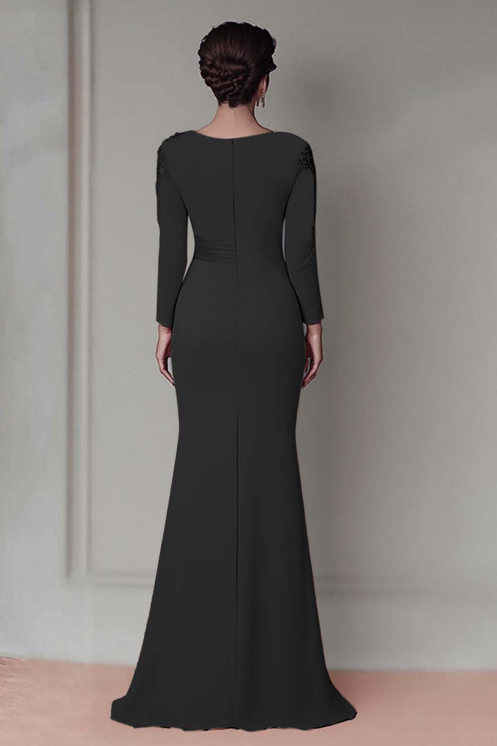 Blush Appliqued Long Sleeve Sheath Mother Of The Bride Dress with Sash