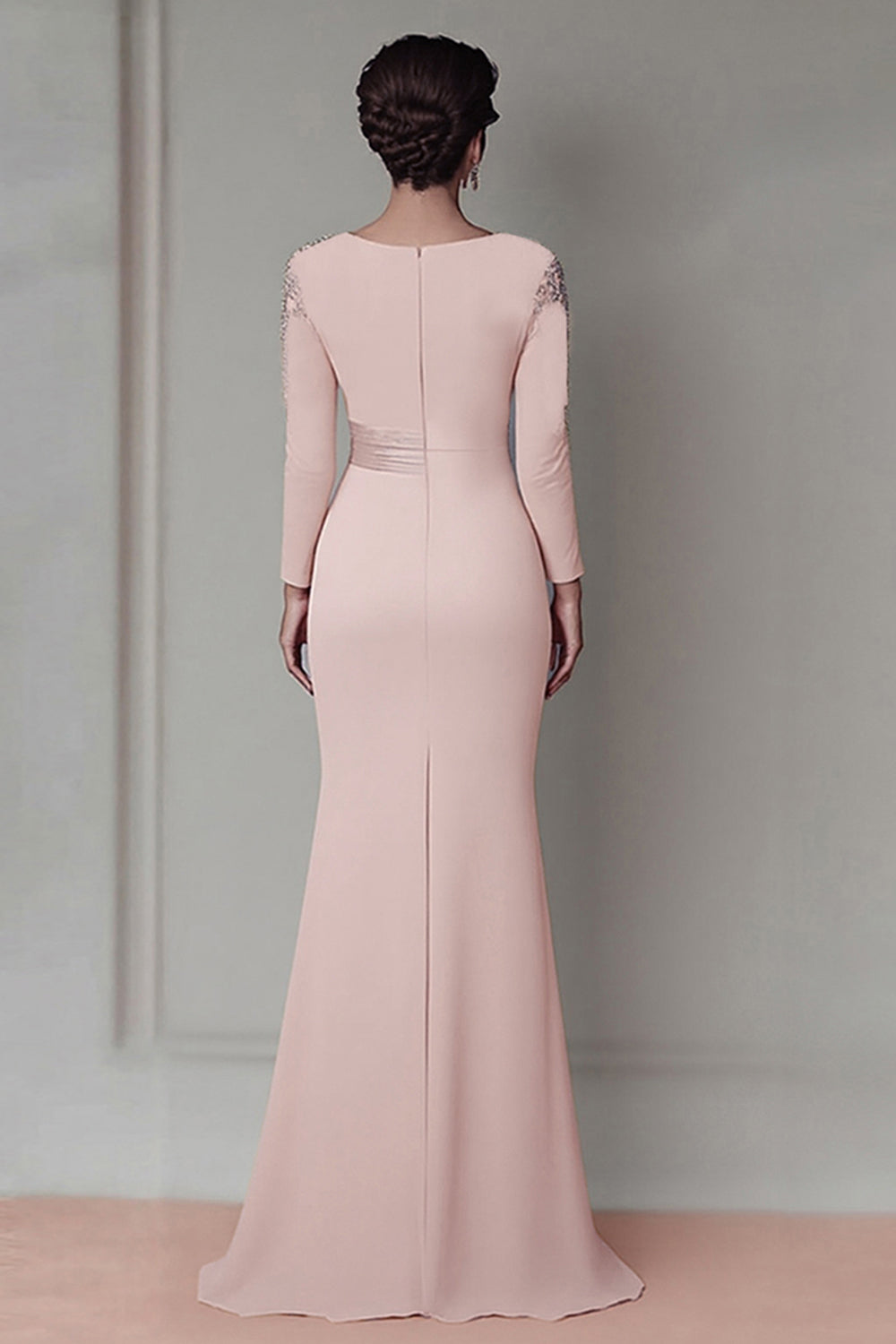 Blush Appliqued Long Sleeve Sheath Mother Of The Bride Dress with Sash