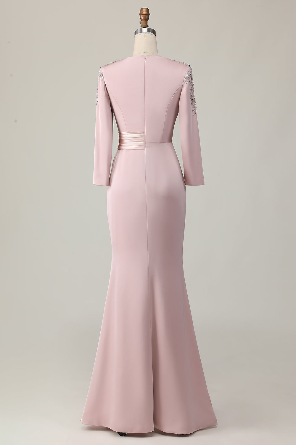 Blush Appliqued Long Sleeve Sheath Mother Of The Bride Dress with Sash