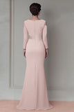 Blush Appliqued Long Sleeve Sheath Mother Of The Bride Dress with Sash