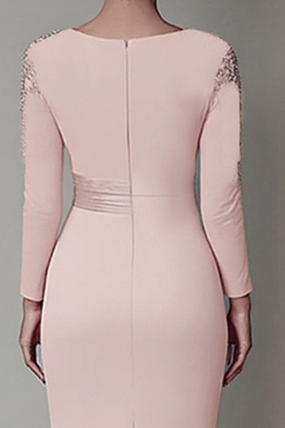 Blush Appliqued Long Sleeve Sheath Mother Of The Bride Dress with Sash