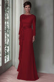 Blush Appliqued Long Sleeve Sheath Mother Of The Bride Dress with Sash