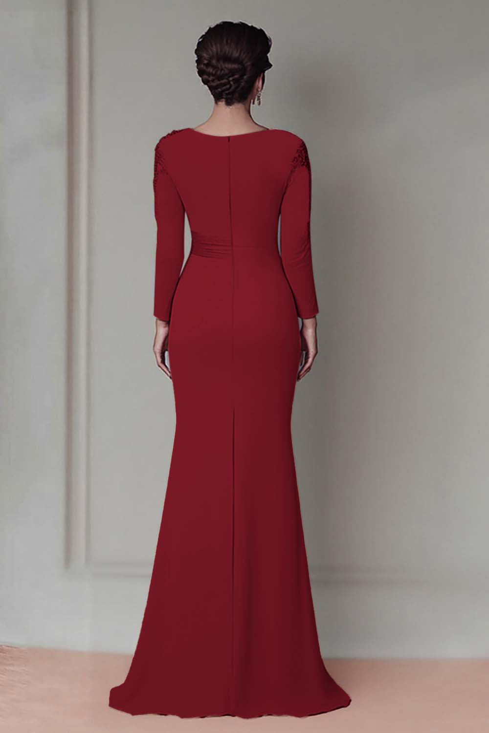 Blush Appliqued Long Sleeve Sheath Mother Of The Bride Dress with Sash
