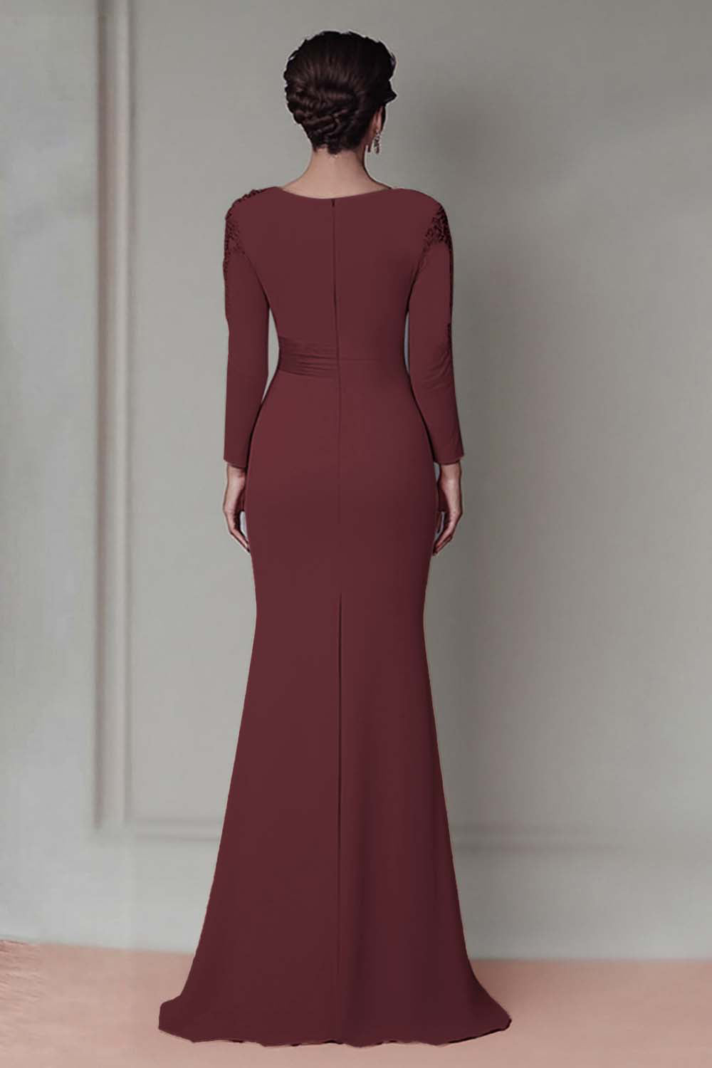 Blush Appliqued Long Sleeve Sheath Mother Of The Bride Dress with Sash