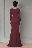 Blush Appliqued Long Sleeve Sheath Mother Of The Bride Dress with Sash