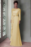 Blush Appliqued Long Sleeve Sheath Mother Of The Bride Dress with Sash